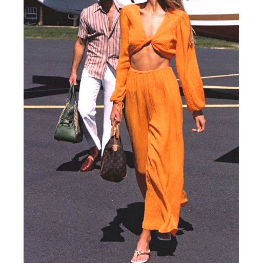 Faithfull The Brand Rupina Wide Leg Crinkle Pants Palazzo Bottoms In Tangerine
